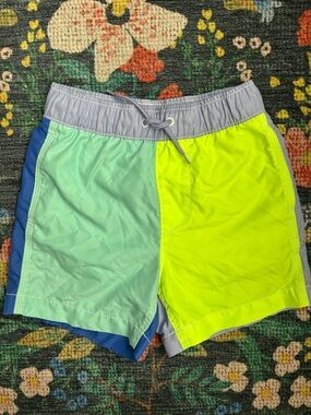 Gap Boys Neon Color-Block Swim Trunks, Size Small (6-7)